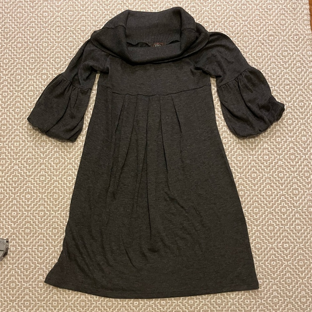 Gray Cowl Neck Dress Sz Small bell sleeves